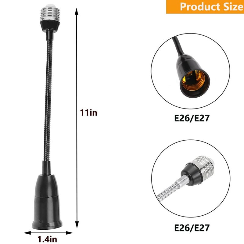 DBKMPZ 2 Pack E26/E27 Light Socket Extender Adapter,30cm/12 inch Light Bulb Extension,E26 to E26 Socket Extender,Bendable Flexible Gooseneck Adjustable Extension Socket Extender Adaptor (Black) - Image 2